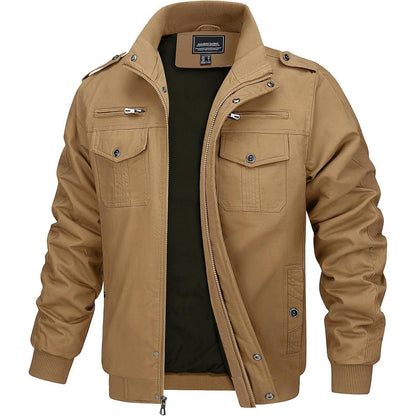 Herren Übergangsjacke Cargo Militärjacke Winddicht Viele Taschen Khaki