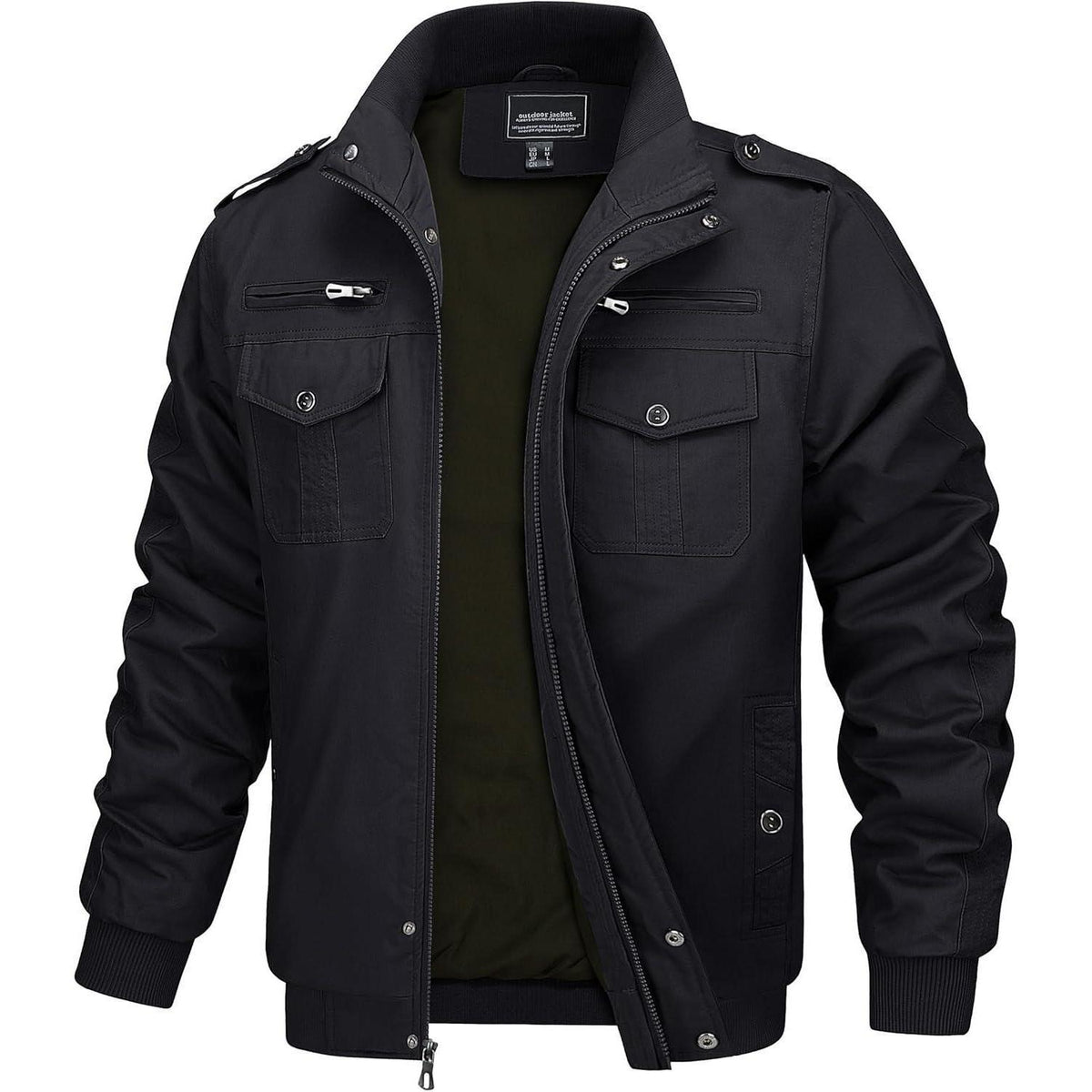 Herren Übergangsjacke Cargo Militärjacke mit Taschen Schwarz