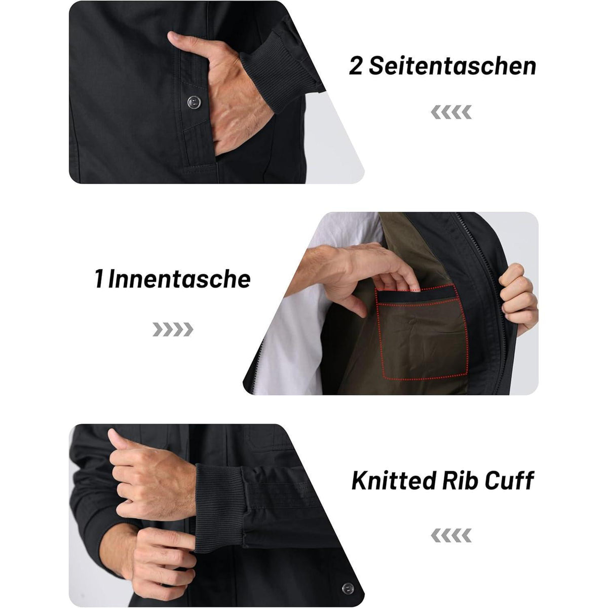 Herren Übergangsjacke Cargo Militärjacke Winddicht XL Schwarz