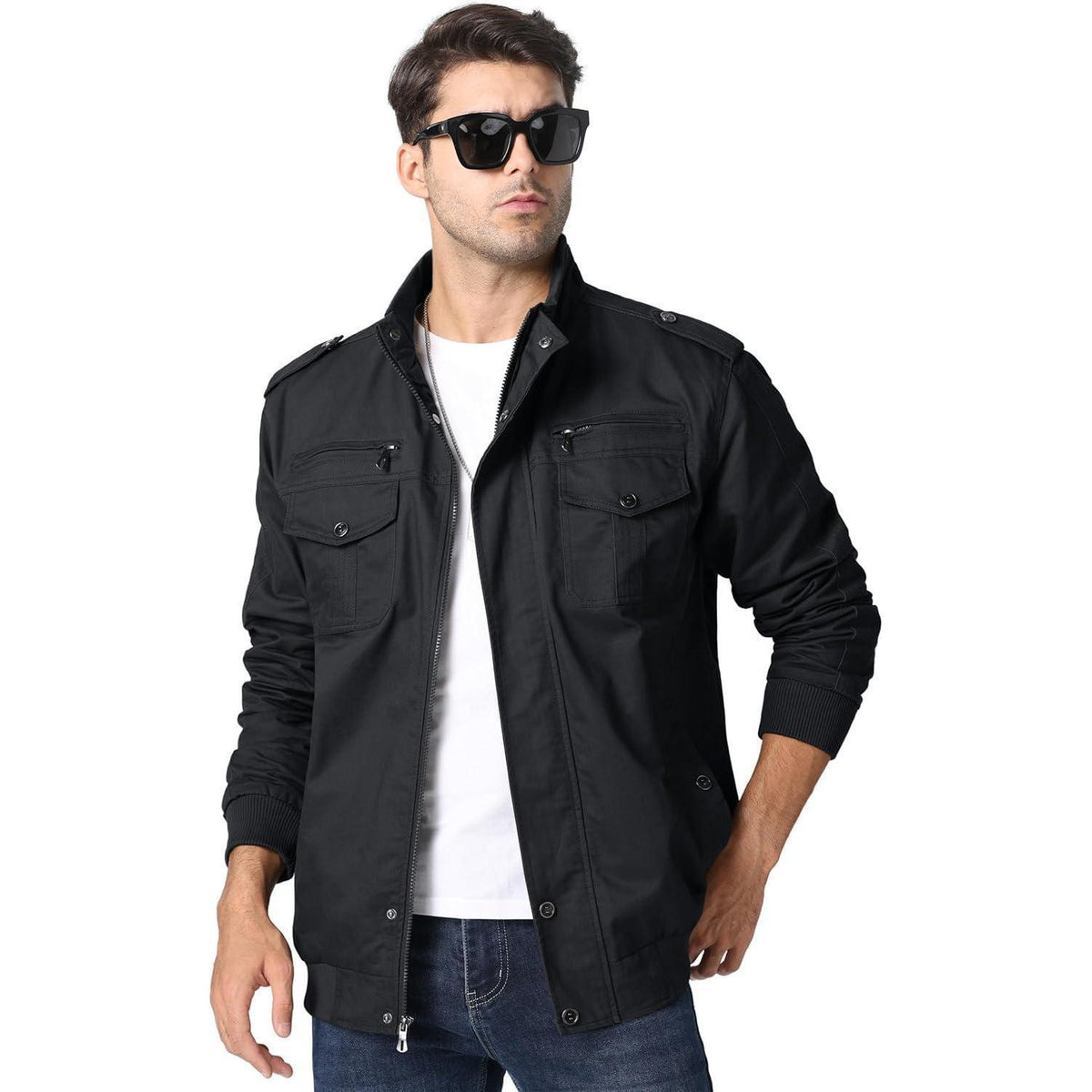 Herren Übergangsjacke Cargo Militärjacke Winddicht XL Schwarz