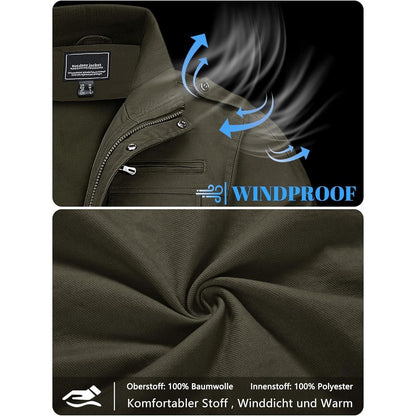 Herren Übergangsjacke Cargo Militärjacke Winddicht Vieltaschen Grün