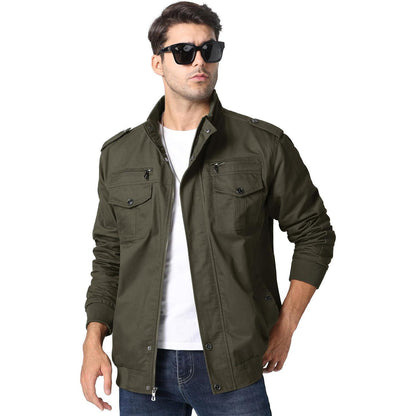 Herren Übergangsjacke Cargo Militärjacke Winddicht Vieltaschen Grün