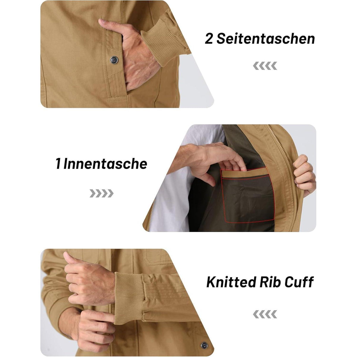 Herren Übergangsjacke Cargo Militärjacke Winddicht Viele Taschen