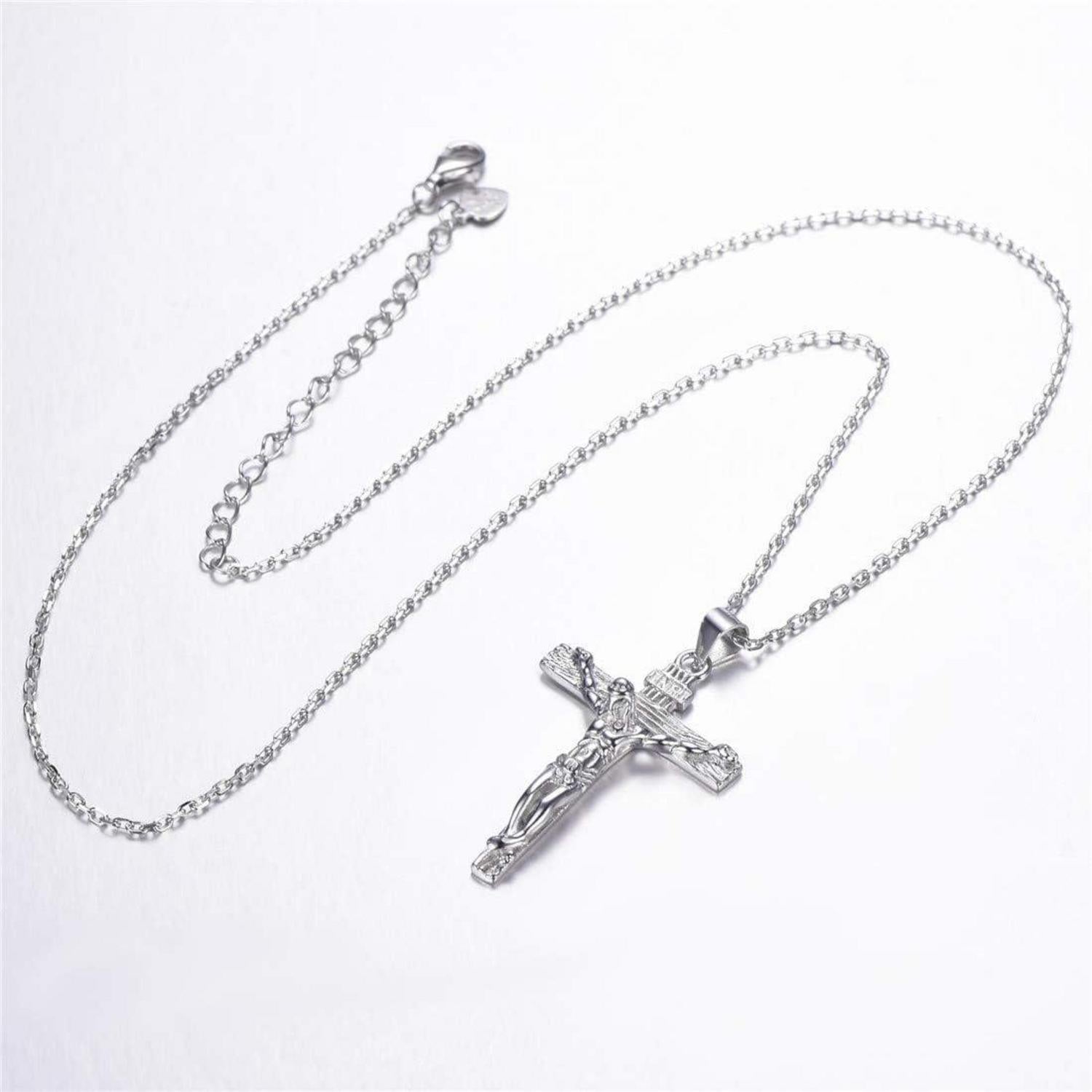 U7 Edelstahl Kreuz Halskette INRI Kruzifix Jesus Christus Anhänger 55cm Kette blau/gold/rosegold/schwarz/silber
