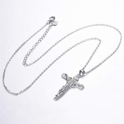 U7 Edelstahl Kreuz Halskette INRI Kruzifix Jesus Christus Anhänger 55cm Kette blau/gold/rosegold/schwarz/silber