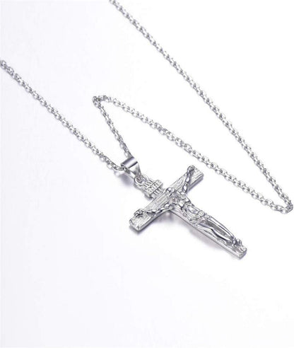 U7 Edelstahl Kreuz Halskette INRI Jesus Christus Anhänger 925 Silber 55cm