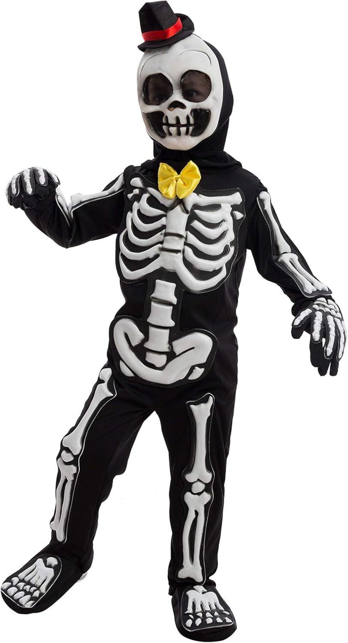 Kinder Skelett Kostüm leuchtet im Dunkeln Halloween Gruselig M Schwarz