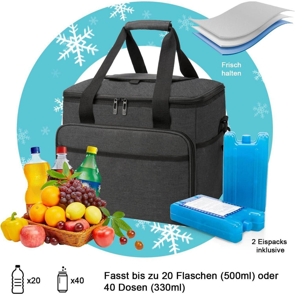 30L Faltbare Kühltasche mit Kühlakkus – Ideal für Picknick & Reisen