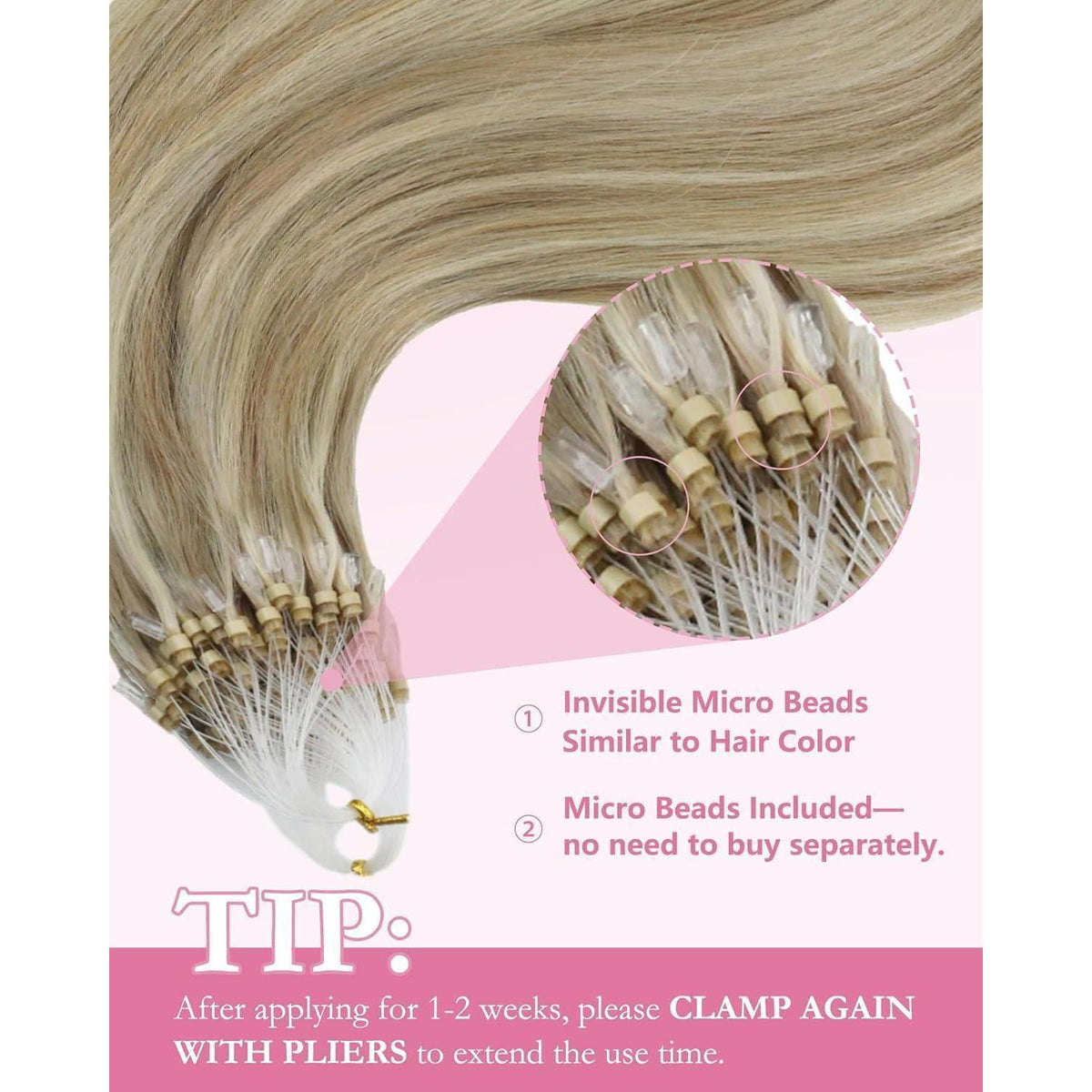 Echthaar Micro Extensions Aschblond – 50 Strähnen, 40cm