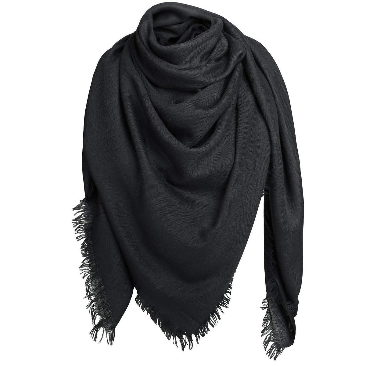 Damen Halstuch Baumwolle Quadratisch mit Fransen Schwarz 140x140cm