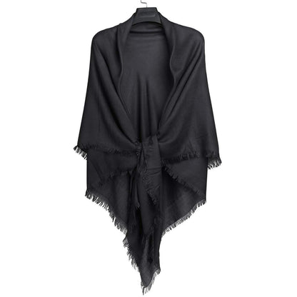 Damen Halstuch Baumwolle Quadratisch mit Fransen Schwarz 140x140cm