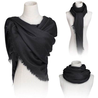 Damen Halstuch Baumwolle Quadratisch mit Fransen Schwarz 140x140cm