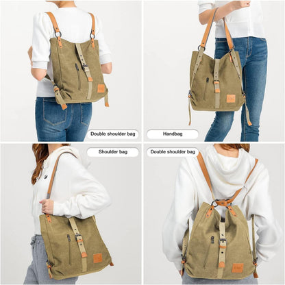 KONO Canvas Henkeltasche Rucksack Damen Groß Braun