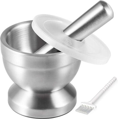 Edelstahl Mörser Stößel Set mit Deckel 10cm Durchmesser