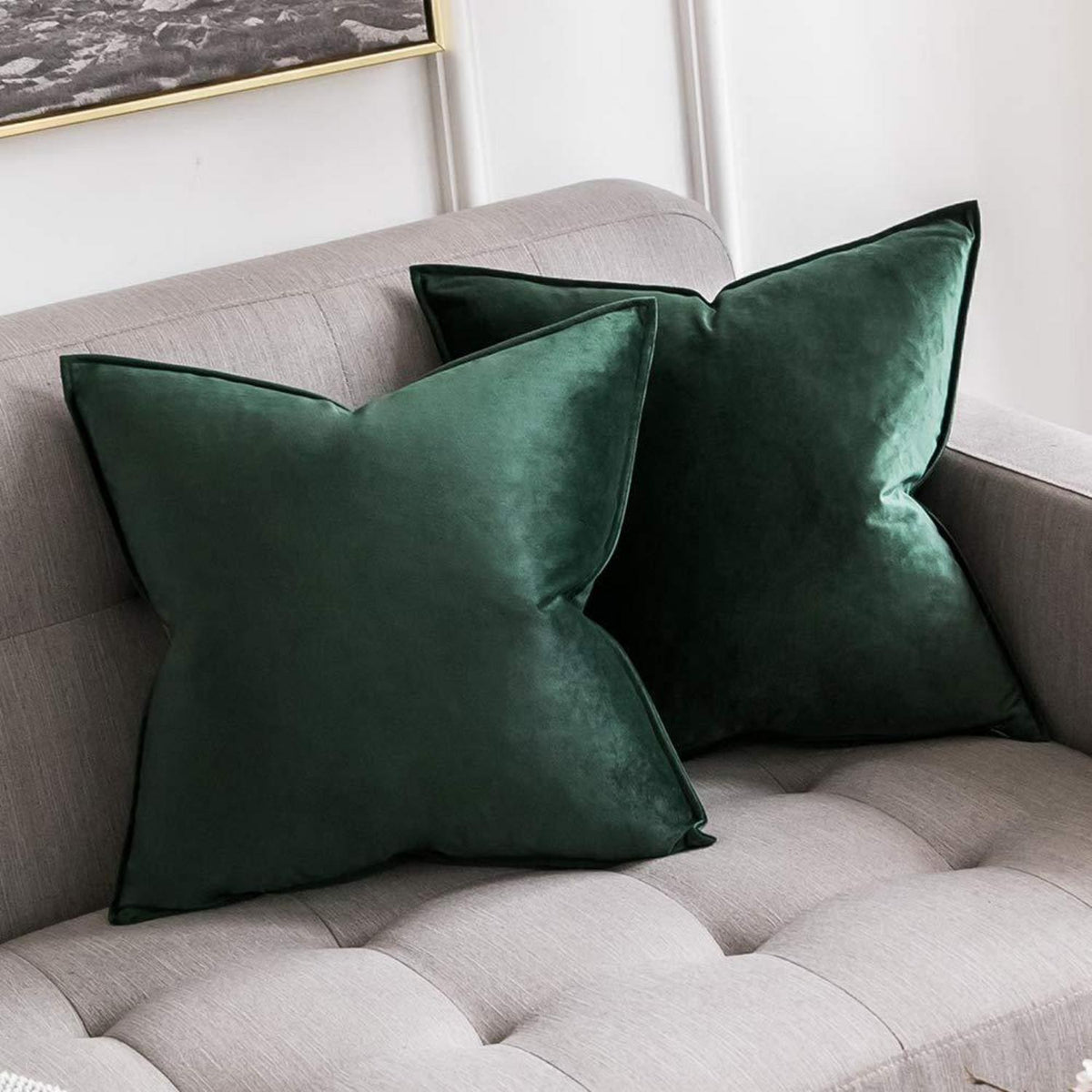 Samt Kissenbezug 45x45 Dunkelgrün, 2er Set