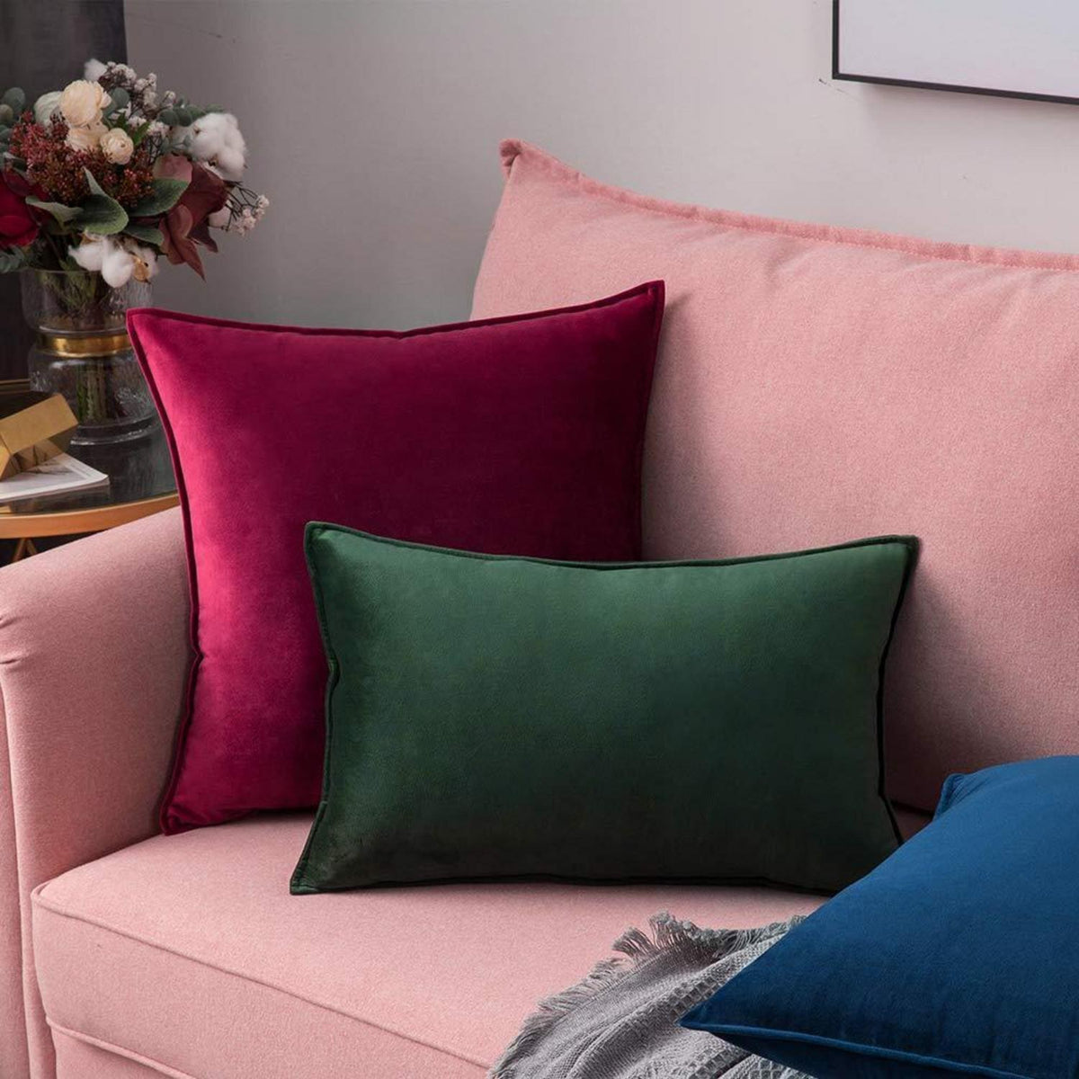 Samt Kissenbezug 45x45 Weinrot - 2er Set, Dekokissen