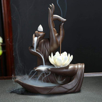 Lotus Räucherstäbchenhalter Keramik mit Rückflusskegeln & Stäbchen