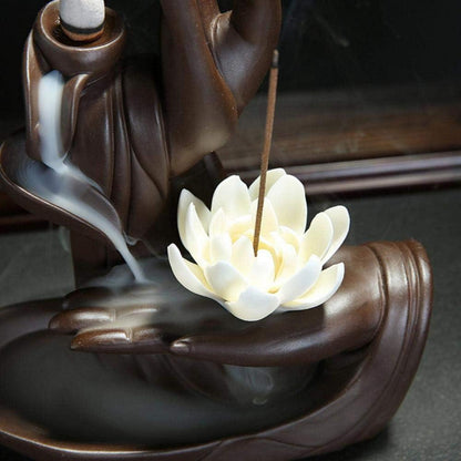 Lotus Räucherstäbchenhalter Keramik mit Rückflusskegeln & Stäbchen