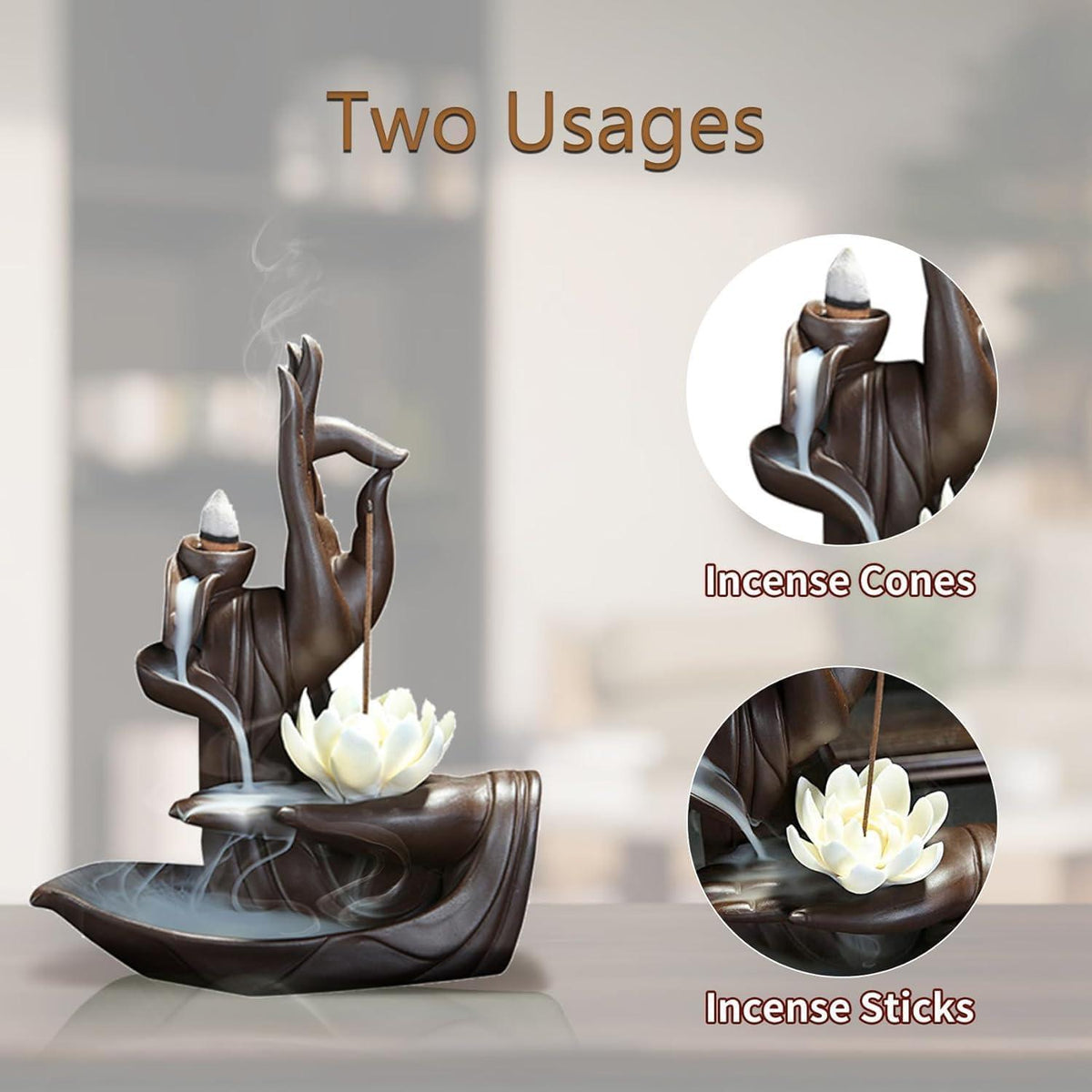 Lotus Räucherstäbchenhalter Keramik mit Rückflusskegeln & Stäbchen
