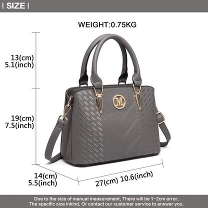 Damen Handtasche Lychee Muster Mittelgroß Grau