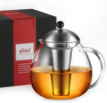 Silberne Glas Teekanne 1500ml mit Edelstahl Teesieb Borosilikatglas