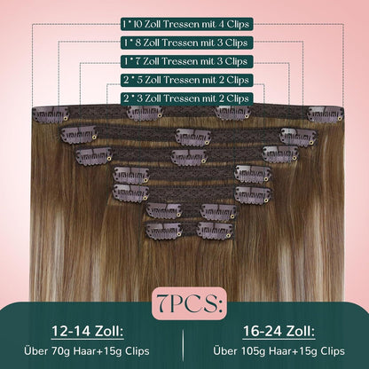 Echthaar Clip-in Extensions Ombre Blond bis Dunkelbraun