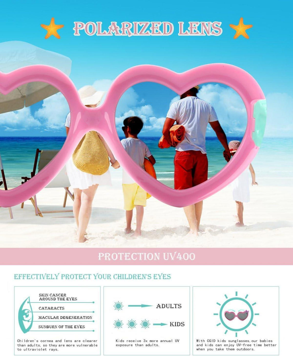 Herzförmige Polarisierte Sonnenbrille für Kinder Flexibler Rahmen UV400 Schutz
