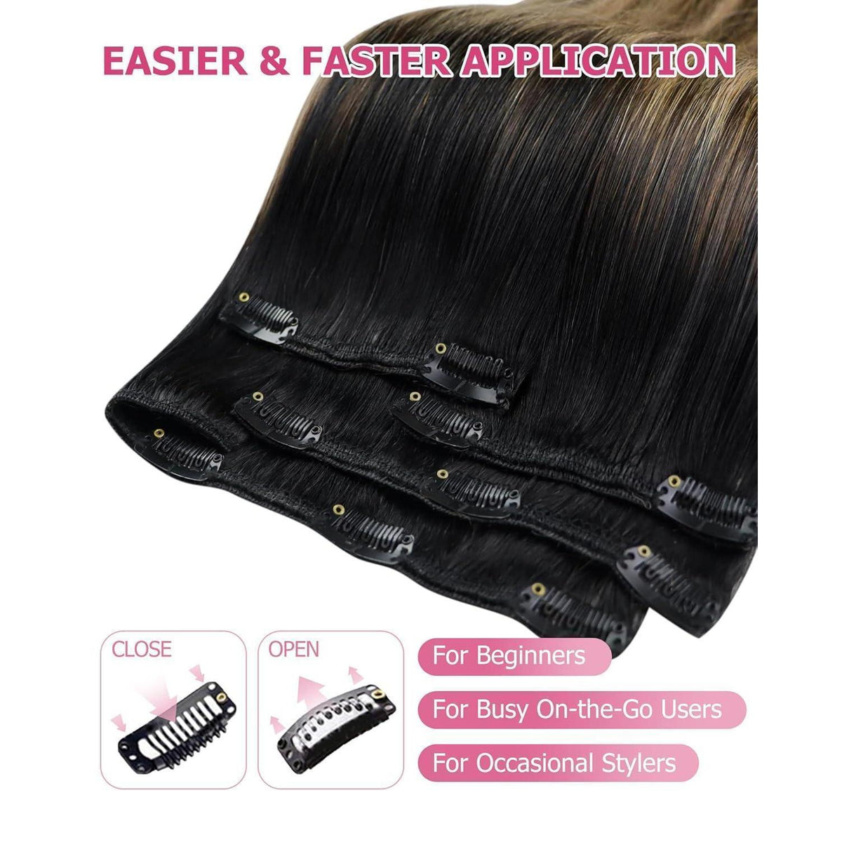 Clip-in Echthaar Extensions Schwarz Balayage Braun Blond