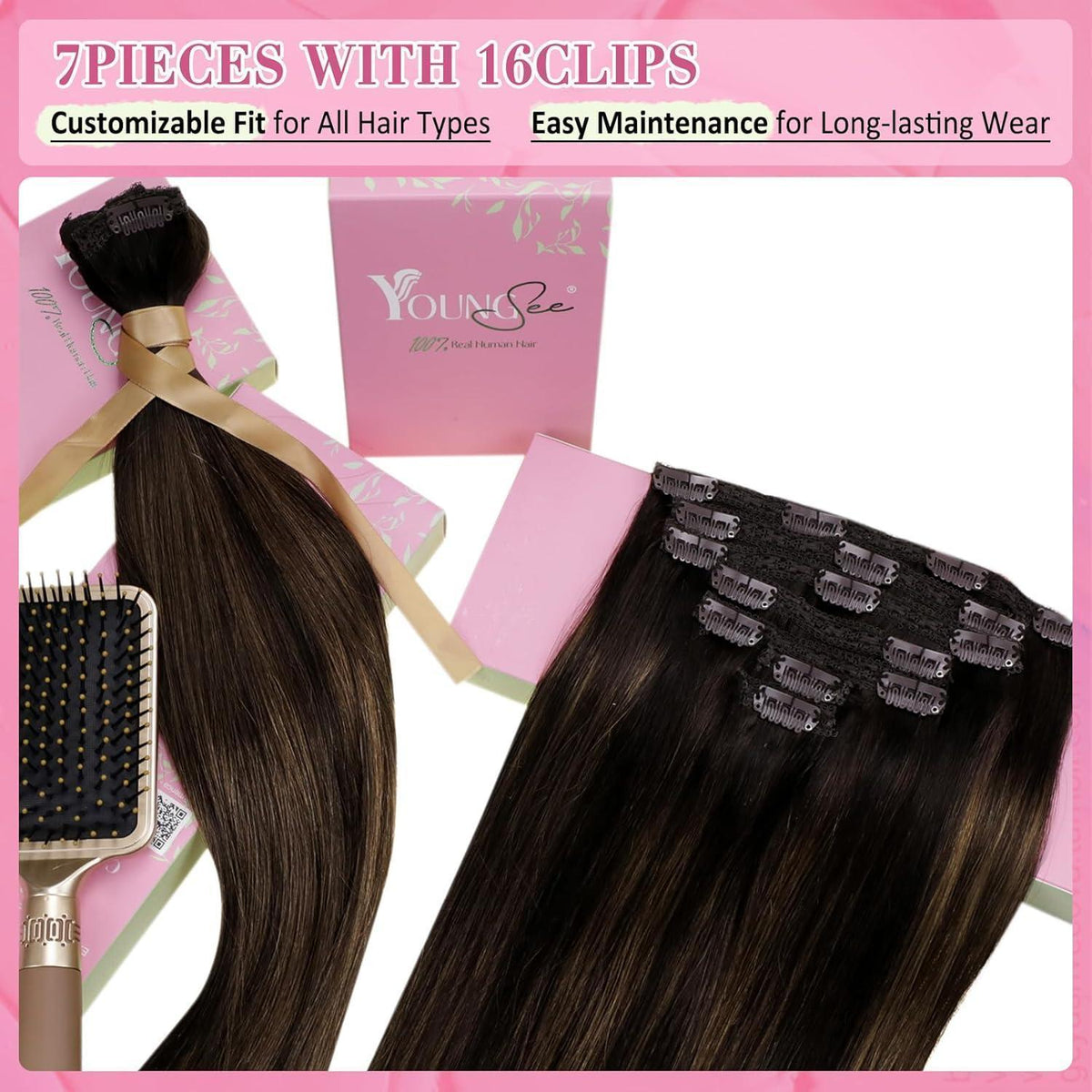 Clip-in Echthaar Extensions Braun Balayage 30cm 80g