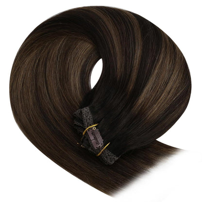 Clip-in Echthaar Extensions Braun Balayage 30cm 80g