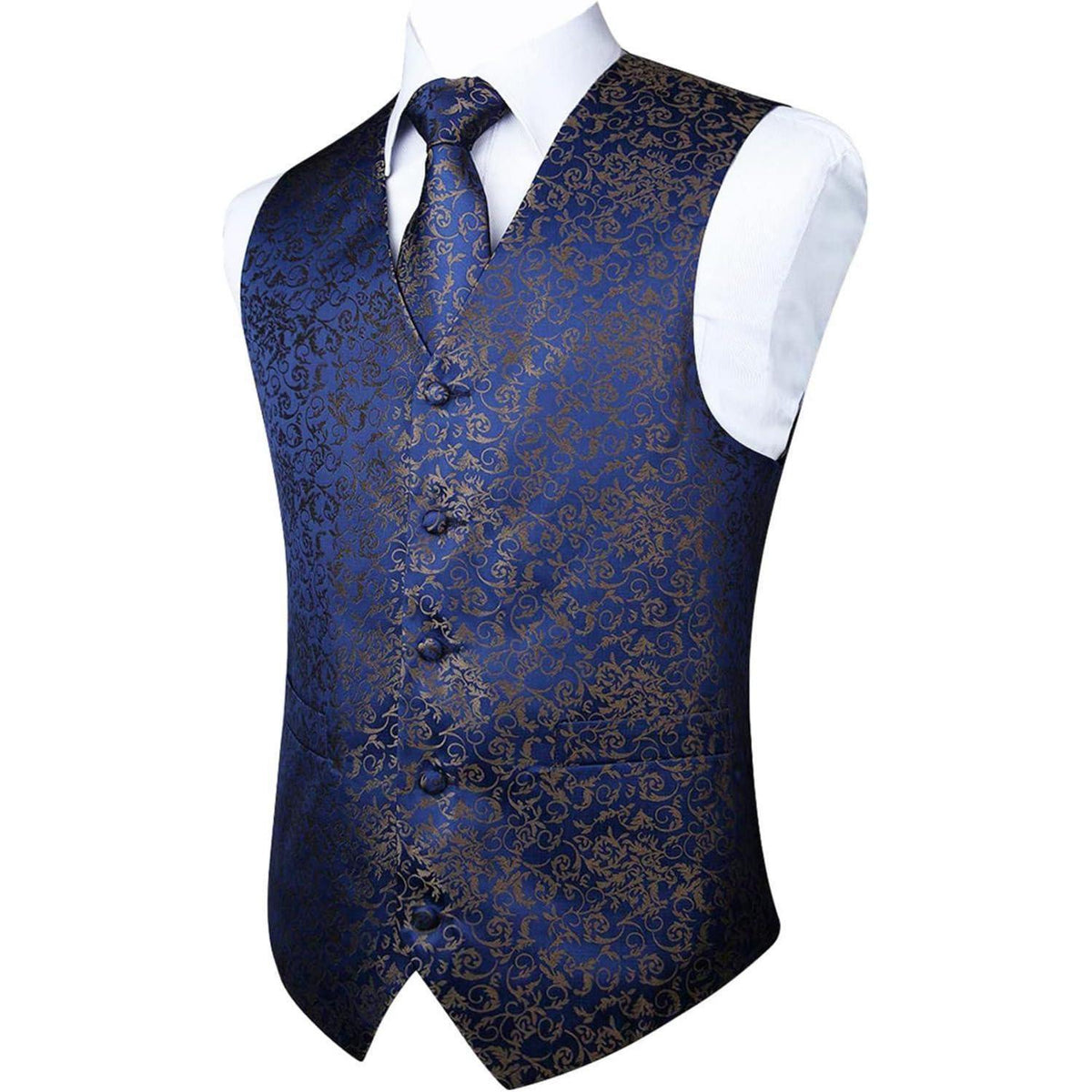 Herren Anzugweste mit Krawatte und Einstecktuch Paisley Marine