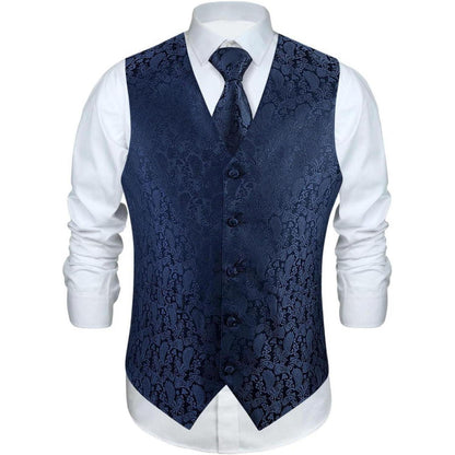 Herren Anzugweste mit Krawatte und Einstecktuch Paisley Marine 3XL