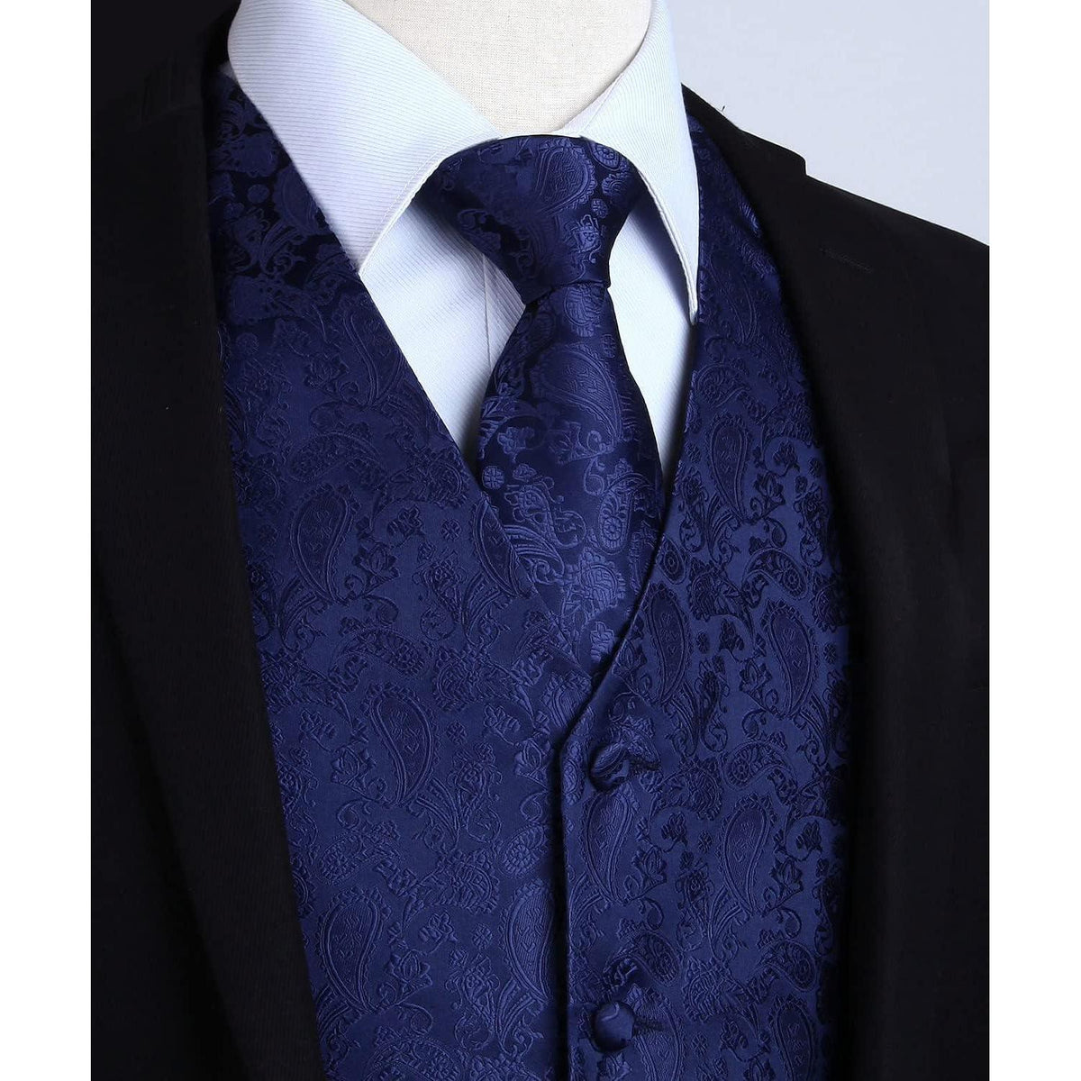 Herren Anzugweste mit Krawatte und Einstecktuch Paisley Marine 3XL