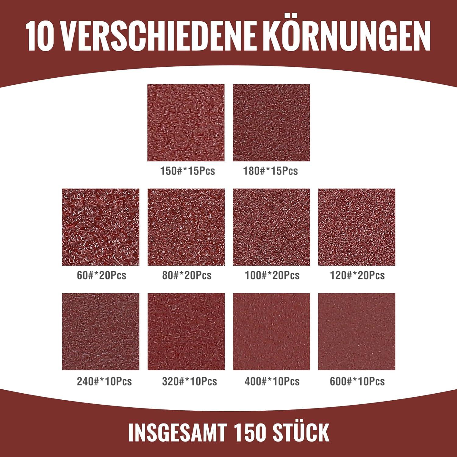 WORKPRO 150 Stück 125mm Klett Schleifscheiben Schleifpapier