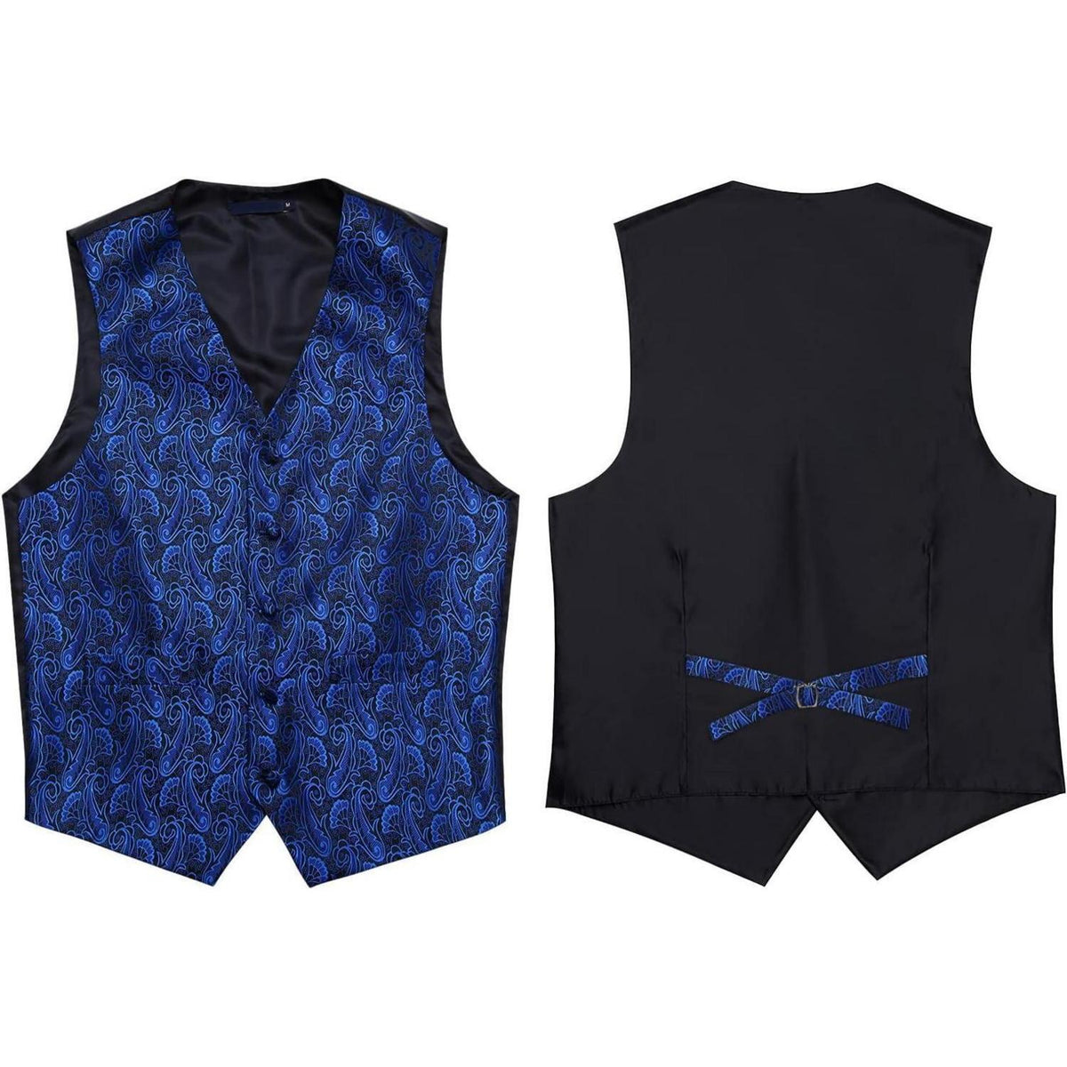 Herren Anzugweste Paisley mit Krawatte & Einstecktuch Blau 3XL