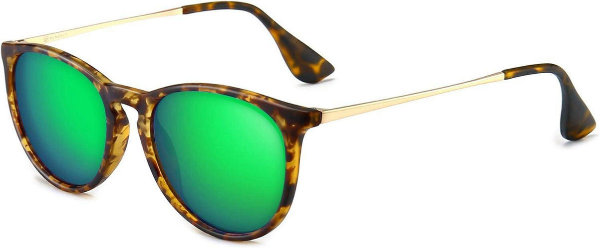 Runde Damen Sonnenbrille Vintage Retro Stil Polarisiert Bernstein Grün