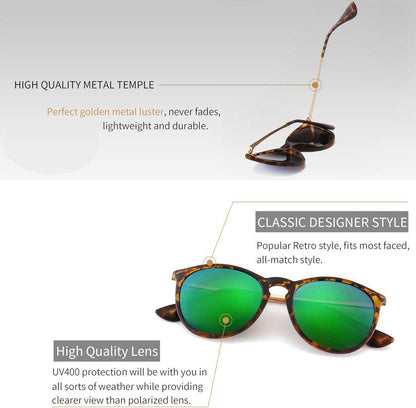 Runde Damen Sonnenbrille Vintage Retro Stil Polarisiert Bernstein Grün