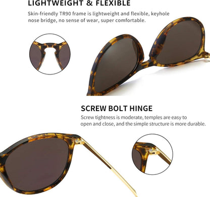 SUNGAIT Vintage Runde Damen Sonnenbrille Polarisiert Bernstein Rahmen Grün Linse