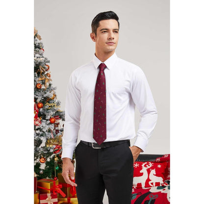 Herren Krawatte & Einstecktuch Set Weihnachtsmuster Burgund/Grün