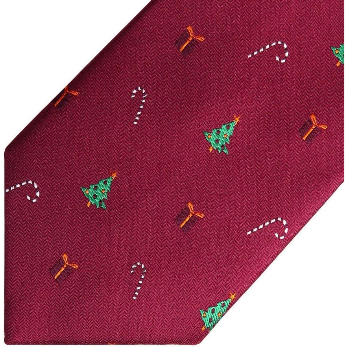 Herren Krawatte & Einstecktuch Set Weihnachtsmuster Burgund/Grün
