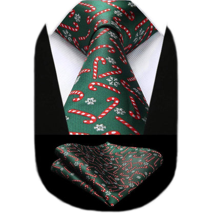 Herren Weihnachts Krawatte & Einstecktuch Set Rot Grün