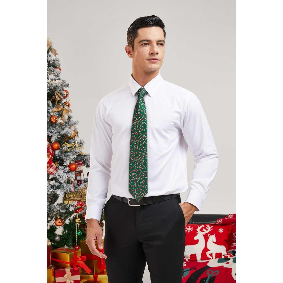 Herren Weihnachts Krawatte & Einstecktuch Set Rot Grün