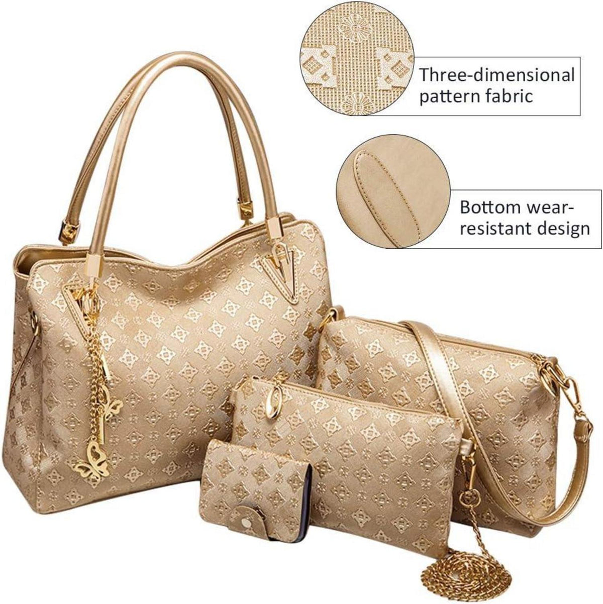 Pahajim Damen Handtaschen Set 4-teilig, Mittelgroß, Umhängetasche, Portemonnaie, Mode Frauen Taschen Set