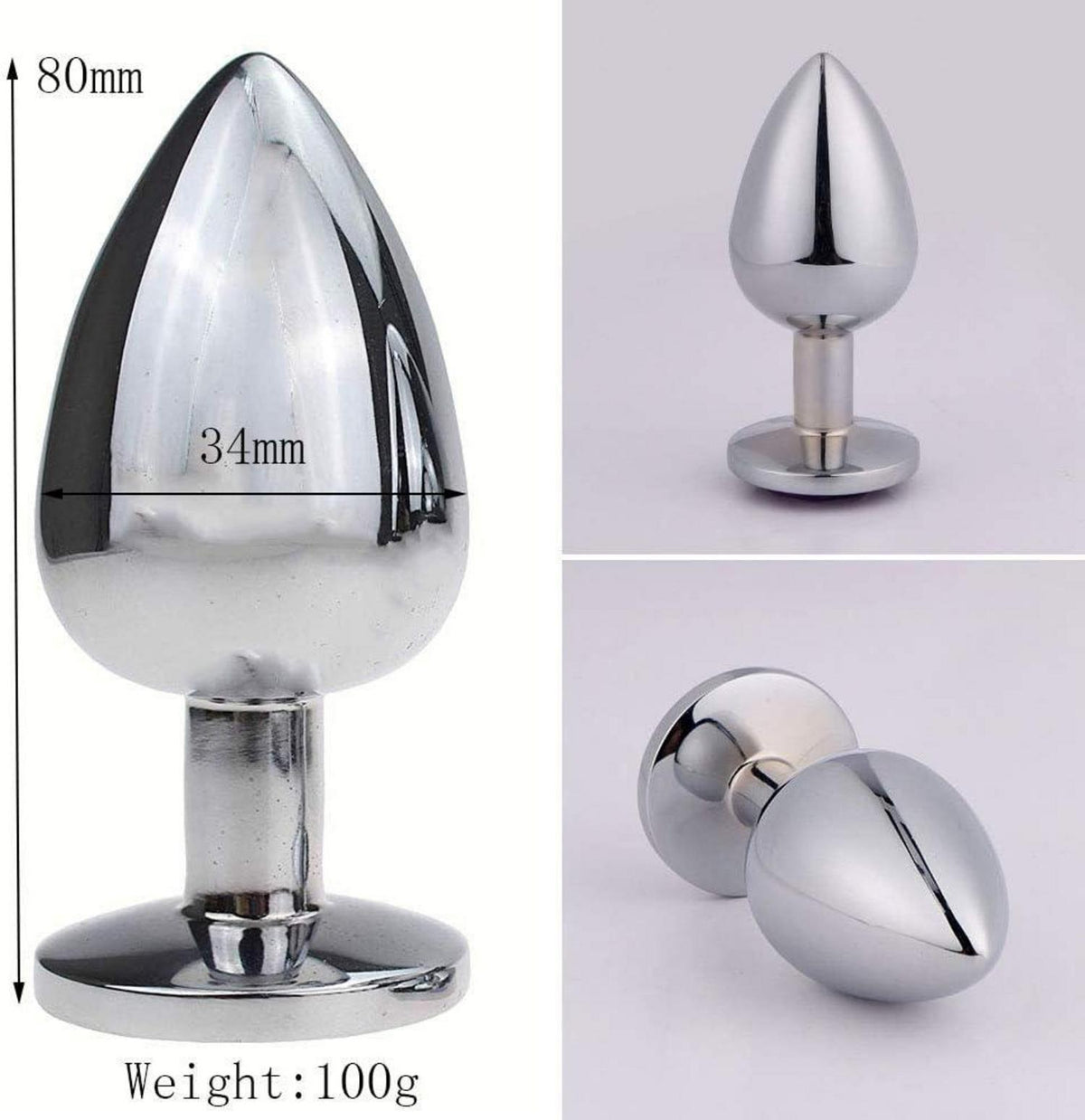 Metall Anal Butt Plug Set 34mm Größe Lila Kristall - 1 Stück