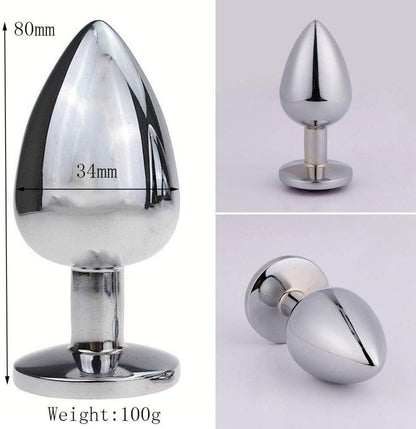 Metall Anal Butt Plug Set 34mm Größe Lila Kristall - 1 Stück
