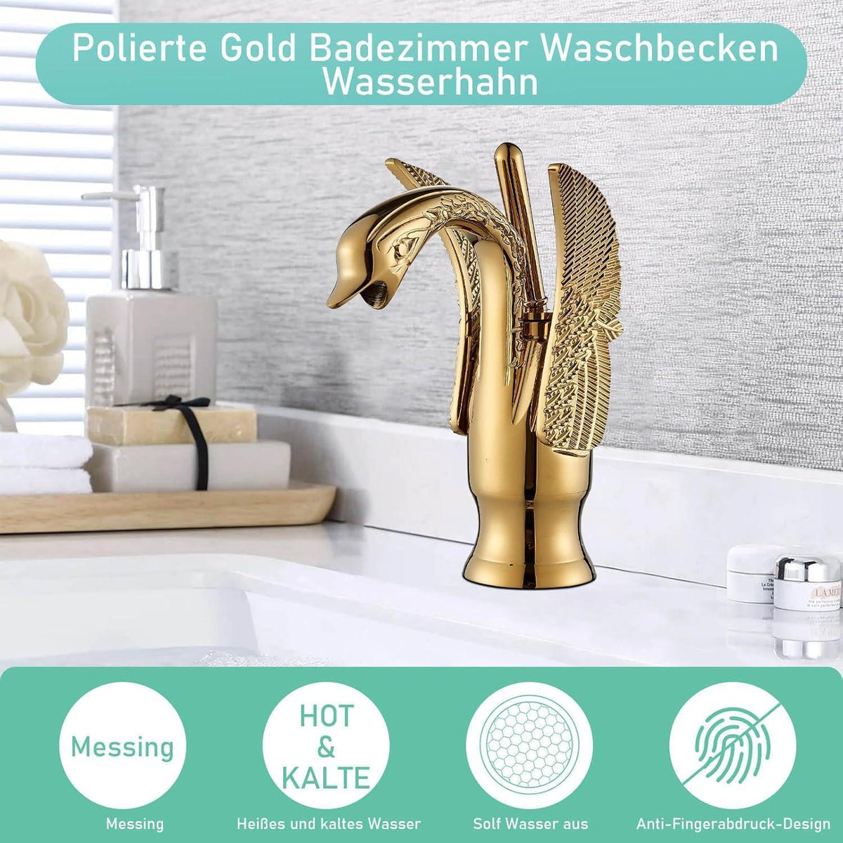 Goldener Waschtischarmatur mit Schwanen Design