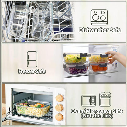 MCIRCO Glas-Frischhaltedosen Set 625ml, 10 Stück - BPA frei, mikrowellen-, gefriertruhen- und spülmaschinenfest