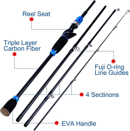 Sougayilang Angelruten-Set Baitcastingrolle 7.0:1 Reise 2.1M