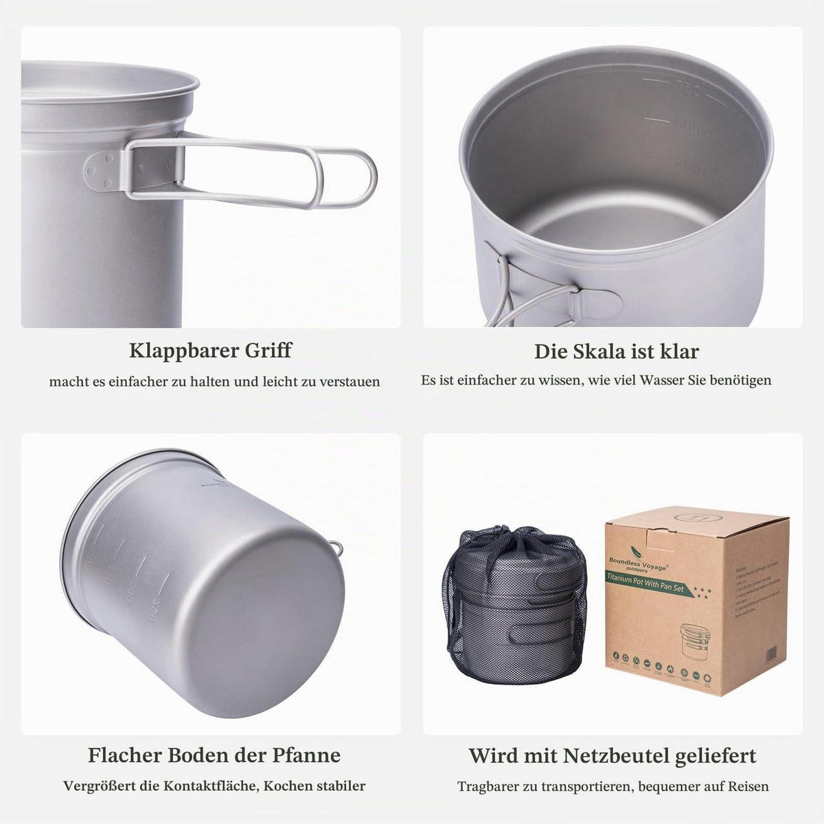 Camping Kochset aus Titan – 3-teilig für Outdoor & Reisen