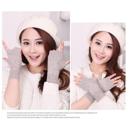 Damen Fingerlose Handschuhe Khaki Gestrickt Warm Kuschelweich